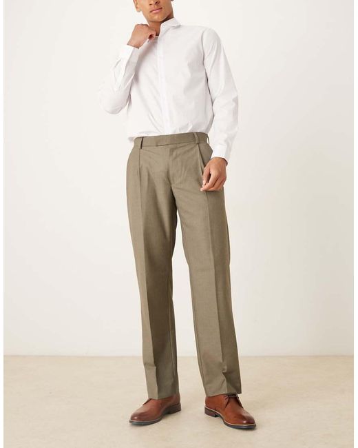 ASOS Natural Smart Straight Leg Pants With Double Pleats for men