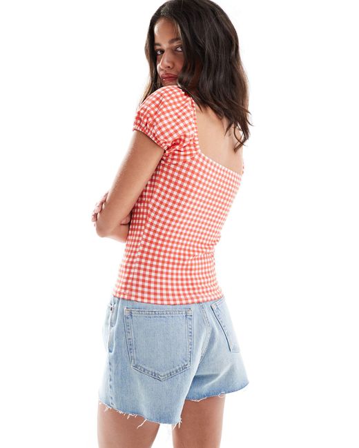 ASOS Red – oberteil mit vichy-karomuster, milchmädchen-design und bindedetail vorne