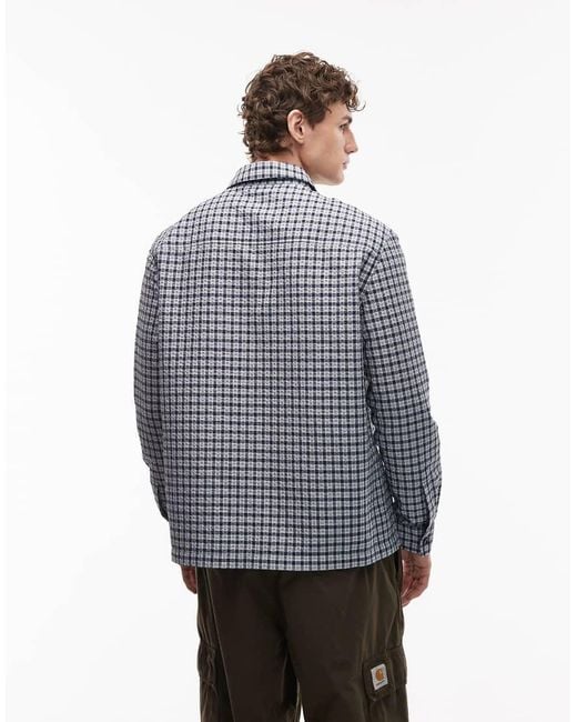 ASOS Gray Relaxed Micro Plaid Shirt With Pockets for men