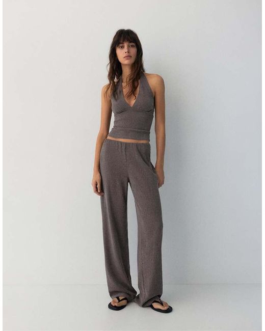 Pull&Bear Brown Crepe Halter Neck Top