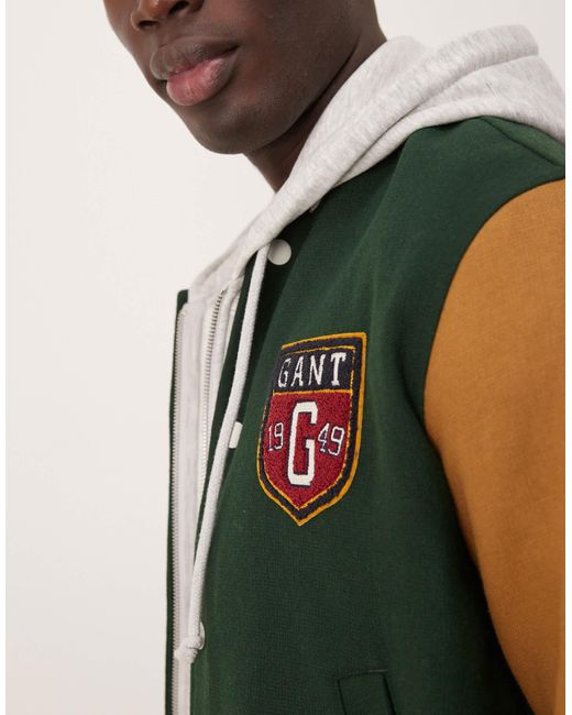 Gant Green Wool Blend Varsity Logo Jacket for men
