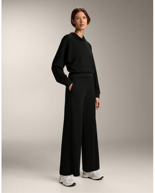 Oysho Black Straight-Leg Trousers With Buttons And Rib With Soft-Touch Modal