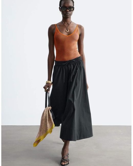 & Other Stories Black Ribbed Deep V-neck Singlet
