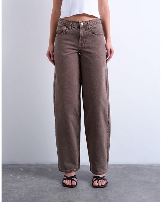 TOPSHOP Brown Cinch Low Rise Relaxed Jeans