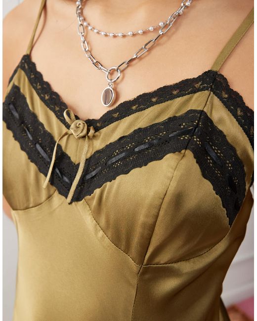 Reclaimed (vintage) Brown Cami Slip Dress With Lace Trim