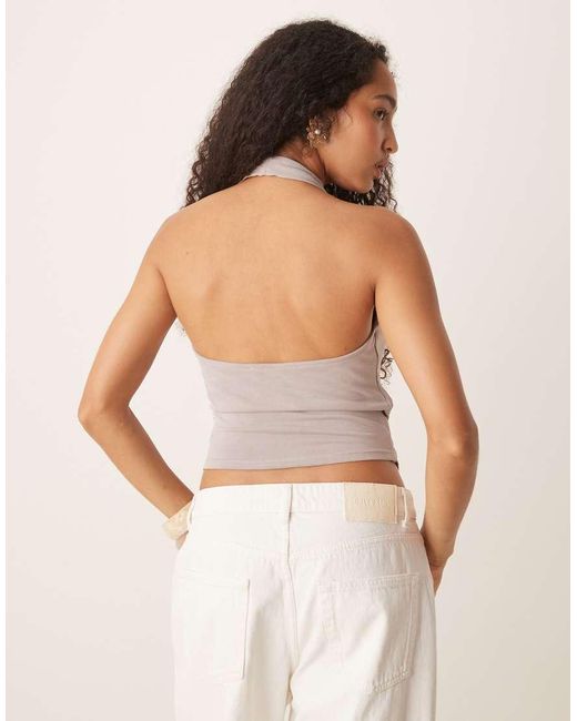 Mango White Asymmetric Halter Neck Top With Ruched Cinch Waist Detail