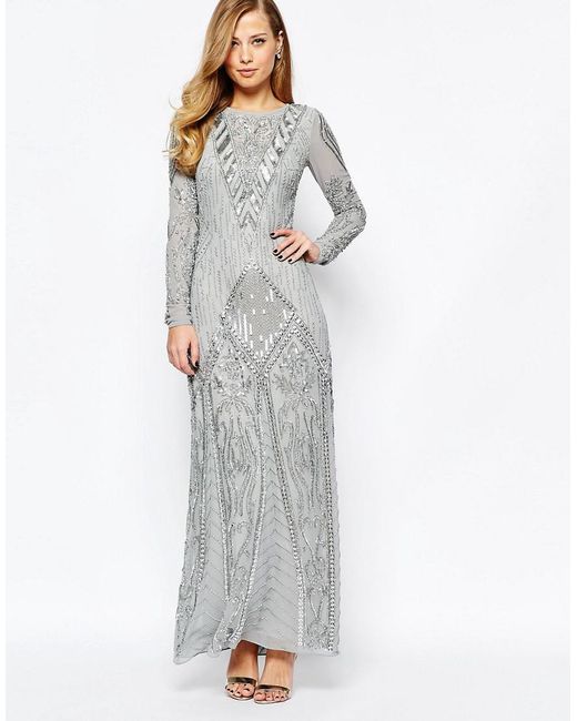 Frock and Frill Long Sleeve All Over Embellished Maxi Dress in