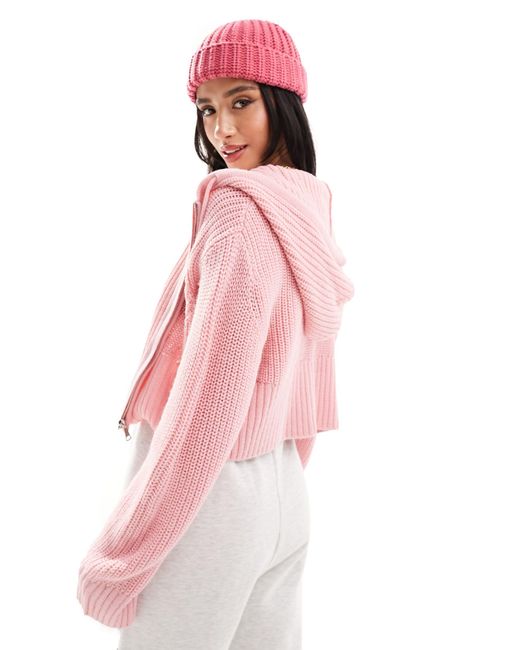 ASOS Pink Asos Design Petite Knitted Zip Through Hoodie