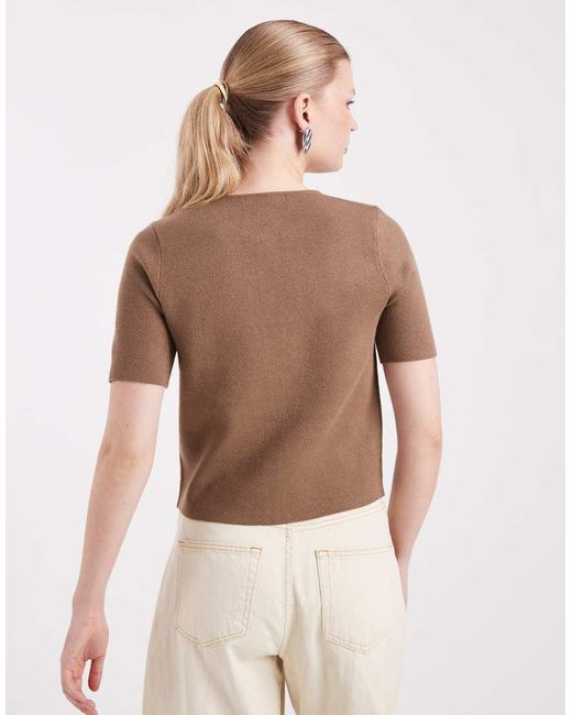 Threadbare Natural Short Sleeve Compact Knit Cardigan With Contrast Buttons