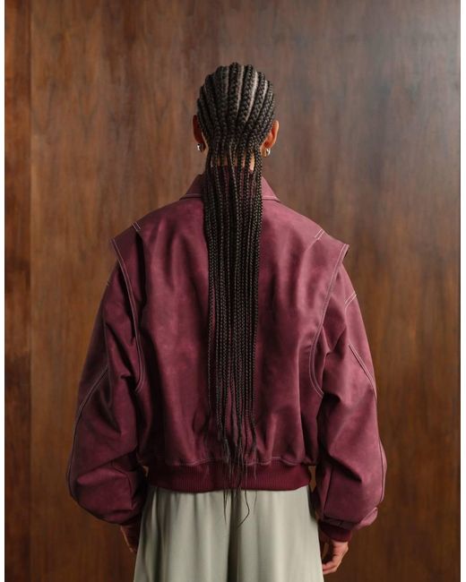 Lioness Red Exclusive Vista Leather Look Contrast Stitch Bomber Jacket