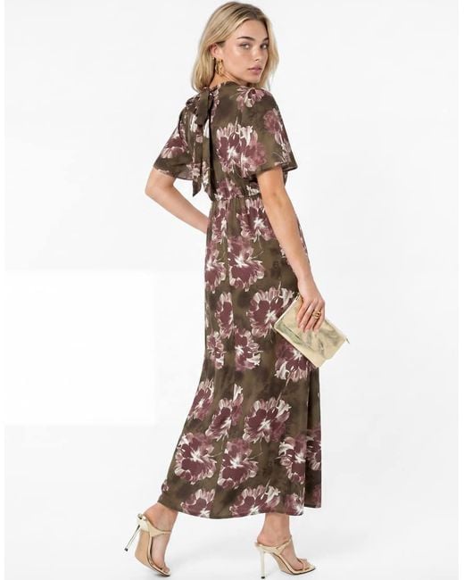Lovedrobe Brown Floral Tie-Back Angel Sleeve Midaxi Dress