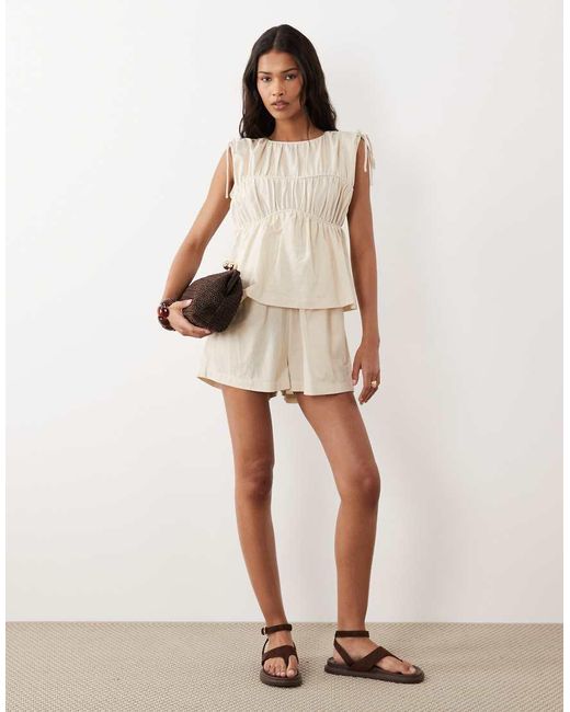 ASOS Natural Double Layer Playsuit With Tie Detail