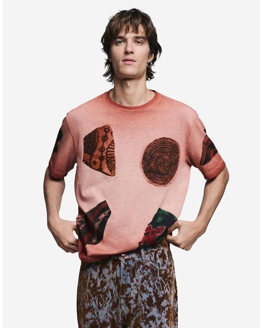 Desigual Orange Short-Sleeved Patchwork T-Shirt for men