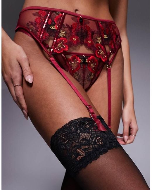 Ann Summers Black Glossy Stocking And Suspender Set