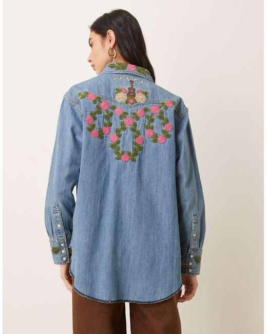 Wrangler Blue X Lainey Wilson Oversized Embroidered Denim Shirt
