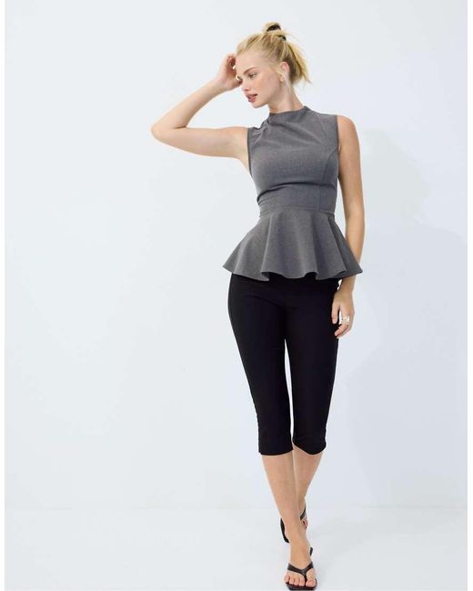 Stradivarius Blue High-neck Peplum Sleeveless Top