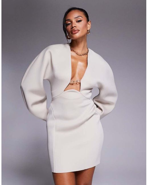 ASOS Gray Scuba Cocoon Sleeve Mini Dress With Central Trim Detail