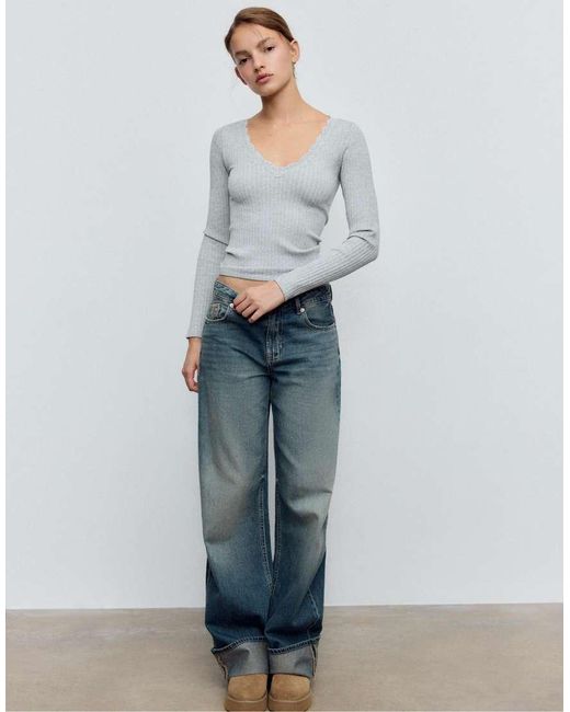 Stradivarius Gray Seamless Lace Top