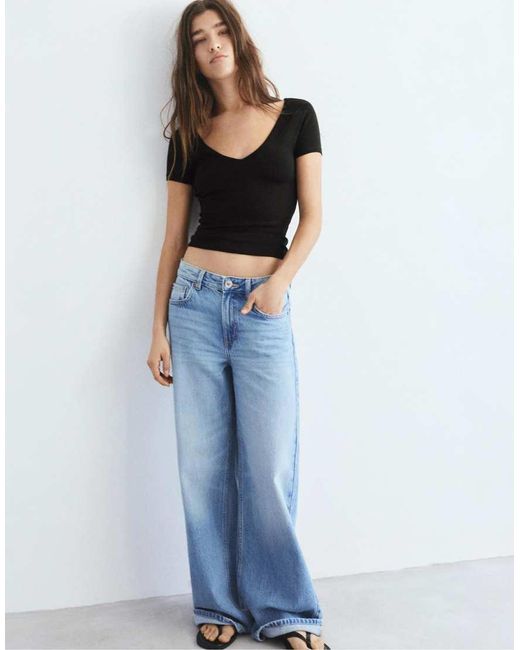 Pull&Bear Black V-Neck T-Shirt