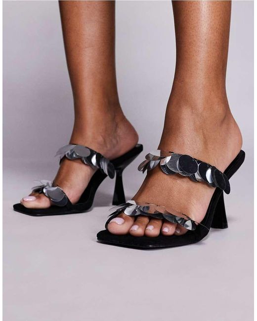 Public Desire Brown Influential Heeled Sandal Mules With Discs