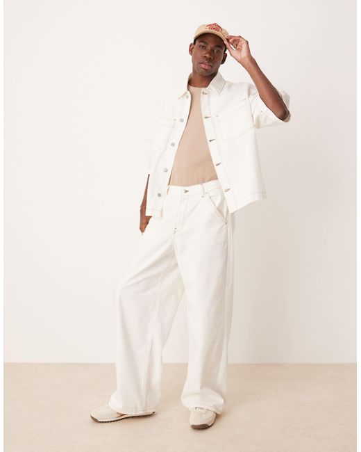 ASOS – kurzärmliges oversize-jeanshemd in Natural für Herren