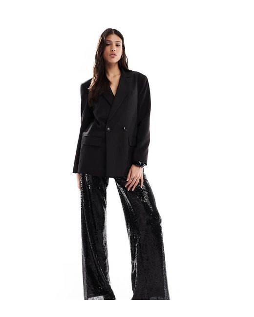 ONLY Black High Waist Pull On Sequin Trousers