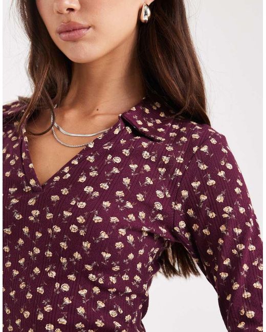 Miss Selfridge Red Long Sleeve Polo Top