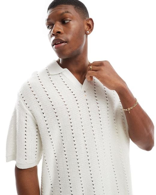 Jack & Jones White Split Neck Polo for men