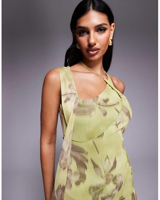 ASOS Multicolor Wrap Neck Detail With Exposed Seams Maxi Dress