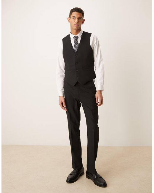 ASOS Black Slim Suit Waistcoat With Wool for men