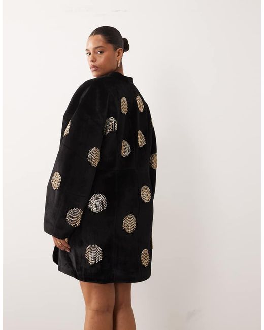 ARRANGE Black Curve Velvet Wrap Mini Dress With Spot Embellishment