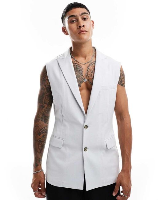 ASOS Slim Sleeveless Suit Jacket in White for Men Lyst UK