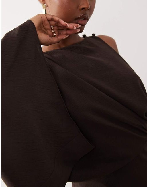 ASOS Brown One Shoulder Drape Back Column Maxi Dress