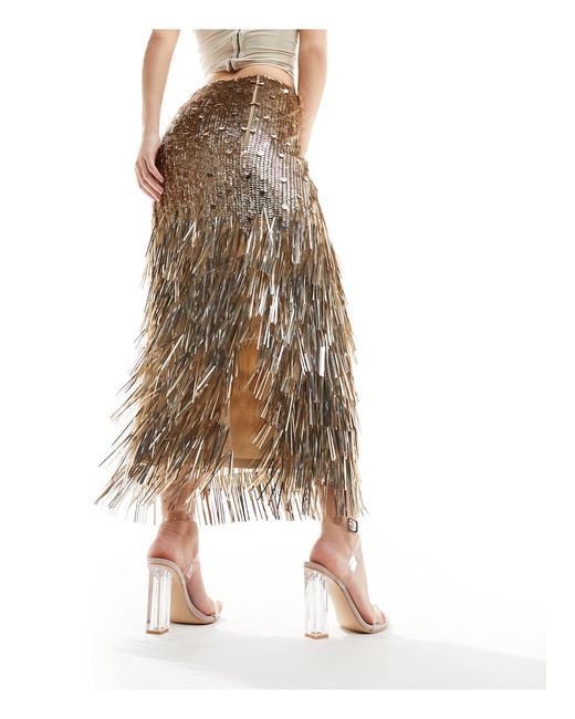 Miss Selfridge Natural Premium Sequin Tasselled Maxi Skirt