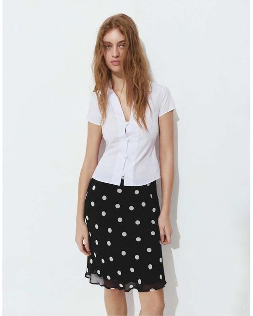 Pull&Bear White Short Sleeve Toggle Shirt