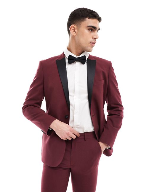 ASOS Red Skinny Tuxedo Suit Jacket for men