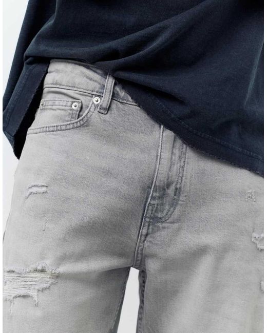 Pull&Bear Blue Ripped Denim Bermuda Shorts for men