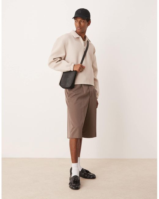 Sweat en tissu imitation néoprène épais coupe carrée oversize avec col zippé - beige ASOS pour homme en coloris Natural