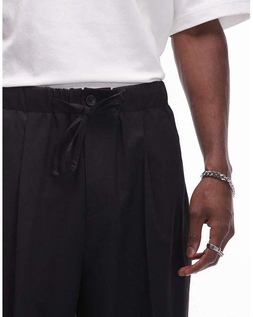 Pantalones Negros De Pernera Ancha Con Cinturilla Elástica Con Lazada De Topman de hombre de color Blue
