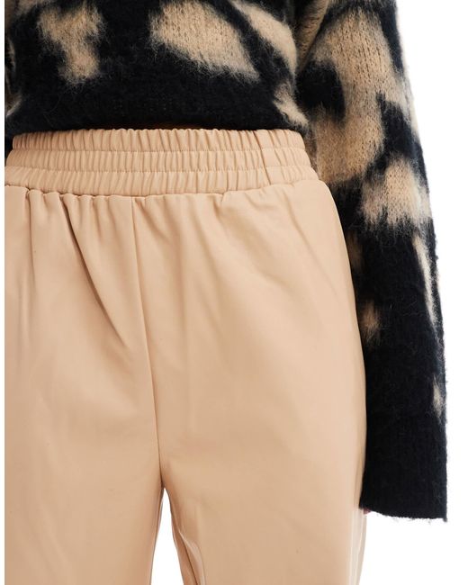 Miss Selfridge Natural Faux Leather Pull On Straight Leg Trouser