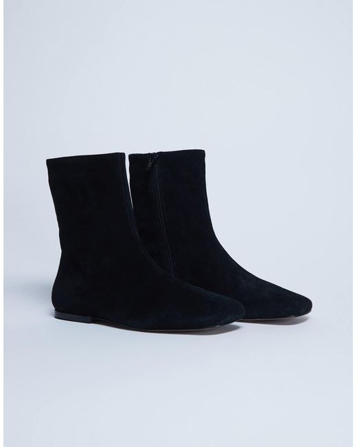 TOPSHOP Blue Peri Real Suede Flat Square Toe Boot