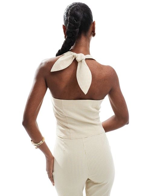 Miss Selfridge White – elegantes neckholder-oberteil mit karomuster