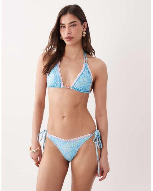 Kulani Kinis Green Stargaze Cheeky Side Tie Bikini Bottoms With Crochet Trim