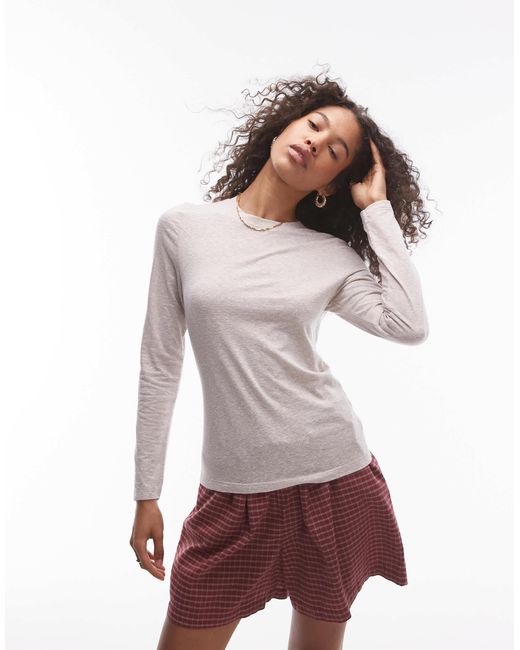 TOPSHOP Gray Crew Neck Long Sleeve Top