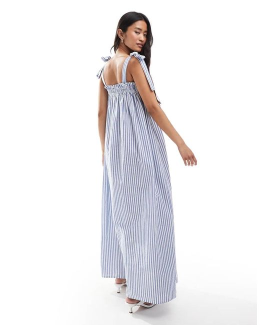 Miss Selfridge Aangerimpelde Gestreepte Poplin Maxi Jurk Met Bandjes in het White