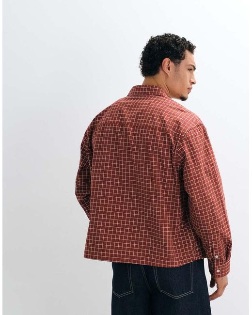 ASOS White Boxy Oversized Micro Check Shirt for men