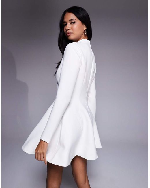 Bardot White Zephyra Long Sleeve Mini Dress