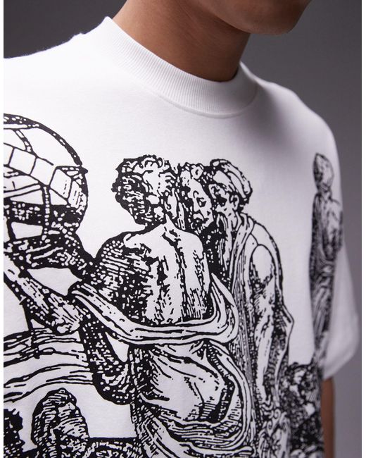 T-shirt oversize pesante écru con stampa di astrologi di Topman in Gray da Uomo