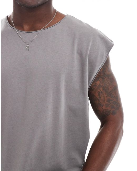 Brave Soul Gray Oversized Raw Edge Vest for men