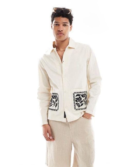Camicia Giacca Neutra Con Colletto Ricamato di Native Youth in White da Uomo